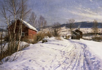 Een Winterlandschap, Lillehammer door Peder Monsted
