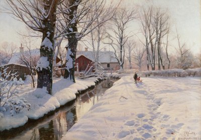 Een bebost winterlandschap door Peder Monsted
