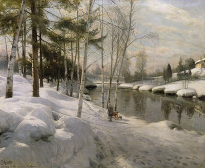 Aprildag bij de Hunnselva, Raufoss door Peder Monsted