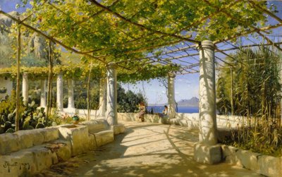 Pergola op Capri met uitzicht op de Vesuvius door Peder Monsted
