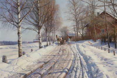 Zonnige Winterdag in Vestanvik bij Leksand, Dalarna door Peder Monsted