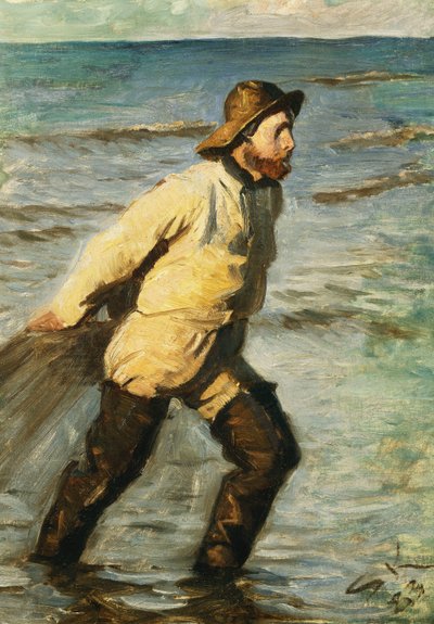 Een visser die zijn netten binnenhaalt door Peder Severin Krøyer