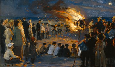 Midzomervuur op het strand van Skagen door Peder Severin Krøyer