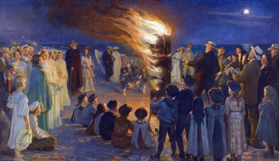 Midzomeravond vreugdevuur op het strand van Skagen door Peder Severin Krøyer