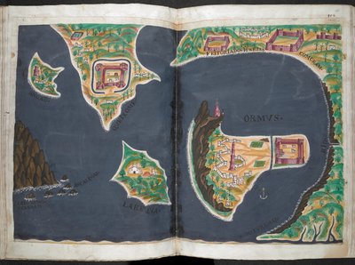 Plan van Hormuz, uit het Portugese manuscript, het Livro do Estado da India Oriental van Pedro Barreto de Resende door Pedro Barretto de Resende