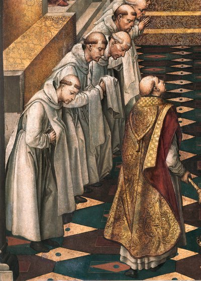 Verschijning van de Maagd aan de gemeenschap van Dominicaanse monniken (detail) door Pedro Berruguete