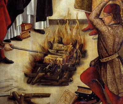 (detail) Saint Dominique en de Albigenzen (Het Wonder van Fanjeaux) door Pedro Berruguete