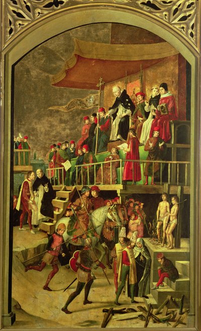 St. Dominicus Voorzitter van de Verbranding van Ketters door Pedro Berruguete