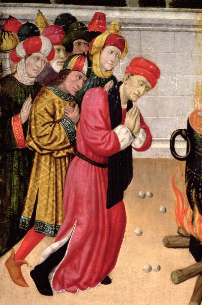 Een groep trouwe bekeerlingen (detail) door Pedro García de Benabarre