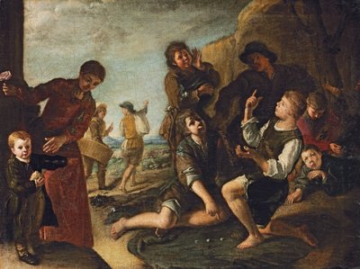 Jongens die dobbelstenen spelen - een modello door Pedro Nunez de Villavicenzio