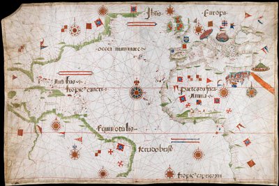 Kaart van de Atlantische Oceaan, Middellandse Zee en Zwarte Zee, c.1535 door Pedro Reinel