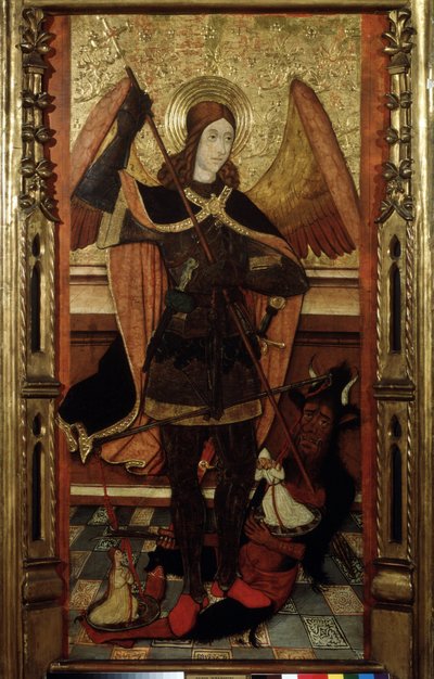 De aartsengel Michaël die de zielen van de doden weegt door Pedro the Younger Espalargues