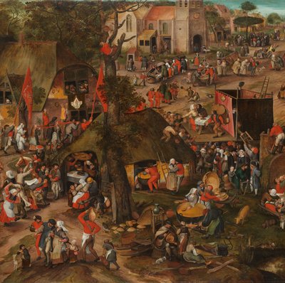 Een Vlaamse kermis met een uitvoering van de klucht 