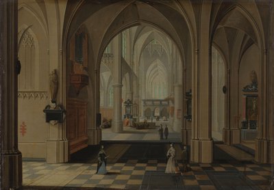 Interieur van een denkbeeldige gotische kerk, kijkend naar het oosten door Peeter Neeffs (I)