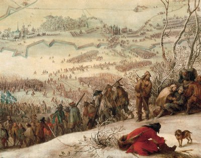 Belegering van Aire op de lelie (Aire-sur-la-Lys in het departement Noord-Pas-de-Calais) door de Spaanse gewapenden in 1641. Detail. door Peeter Snayers
