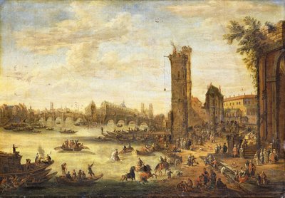 Een Zicht op Parijs richting Ile de la Cité en de Pont Neuf, 1671-77 door Peeter or Pieter Bout