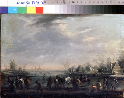 Winterlandschap met schaatsers door Peeter or Pieter Bout