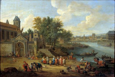 De ingang van het arsenaal, het eiland Louviers en de punt van het eiland Saint Louis in Parijs rond 1670 door Peeter or Pieter Bout