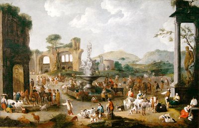 Een markt in Italië door Peeter van Bredael