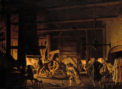 In de Anker-Smederij in Soderfors. De Smeden Hard aan het Werk door Pehr Hilleström