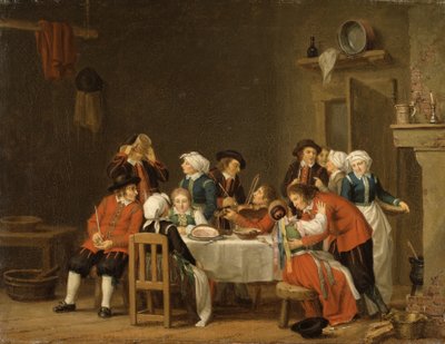 Gezellig tafereel in een boerenhuisje door Pehr Hilleström