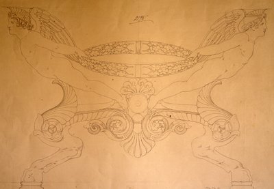 Tekening van hoefvormige kruk met poten, ca. 1837 (tekening) door Pelagio Palagi