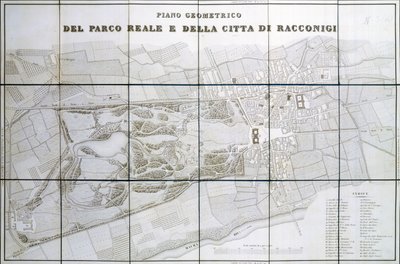 Plan van Park Royal en stad Racconigi door Pelagio Palagi