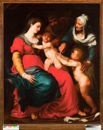 De heilige familie met de vlinder en met St. Elisabeth en St. Johannes de Doper door Pellegrino Piola