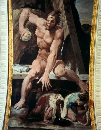 Odysseus en zijn metgezellen vluchten uit de grot van Polyphemus door Pellegrino Tibaldi
