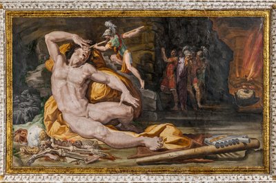 Ulysses verblindt Polyphemus (detail) door Pellegrino Tibaldi