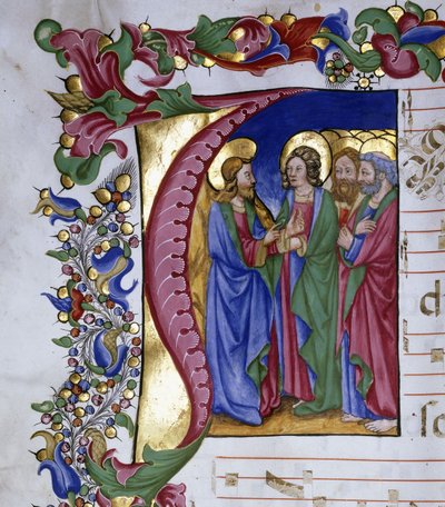 Christus onderwijst zijn discipelen, binnen een initiaal "I", ca.1480 door Pellegrino di Mariano
