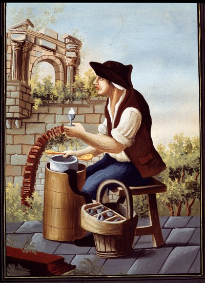 Napolitaanse volksgebruiken: de verkoper van ijs (Gelato, Gelati) en wandelende sorbets. Detrempe de Pelliccia (19e eeuw) Napels Museo Nazionale di San Martino door Pelliccia