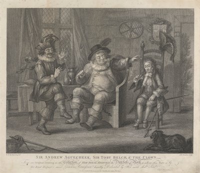 Sir Andrew Aguecheek, Sir Toby Belch en de Nar - "Twelfth Night", Act II, Scene III door Peltro W. Tomkins