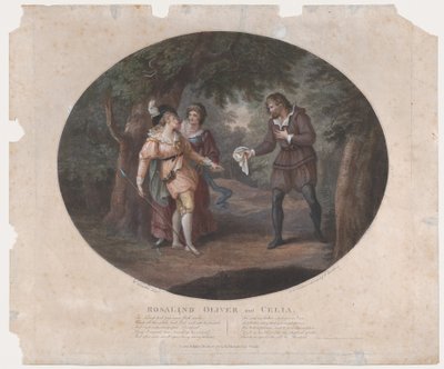 Rosalind, Oliver en Celia, Shakespeare, Zoals je het leuk vindt, Act 4, Scene 6, 1791 door Peltro William Tomkins