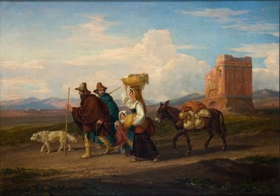 Landschap met figuren en ruïne door Penry Williams