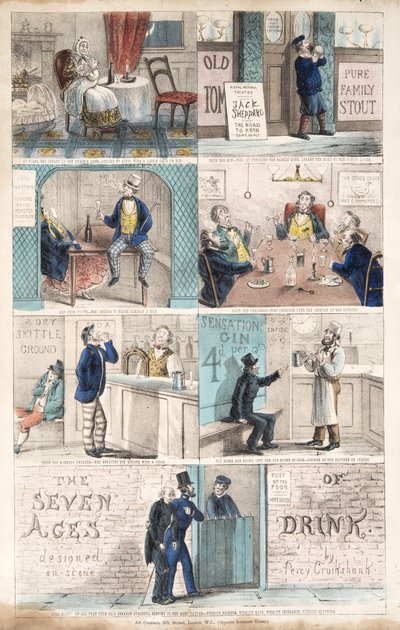 De Zeven Leeftijden van Drinken, uitgegeven ca. 1872 door Percy Cruikshank