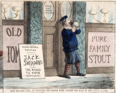 De jongen die door het halen van het familie bier de weg naar het café leert kennen, uitgegeven ca. 1872 door Percy Cruikshank