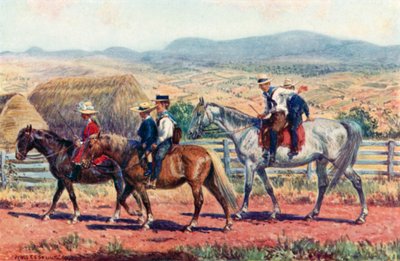 Australische kinderen rijden naar school door Percy F.S. (after) Spence