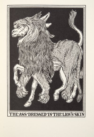 De Ezel in de Leeuwenhuid, uit Fontaine Fabels, uitgegeven 1905 door Percy J. Billingshurst