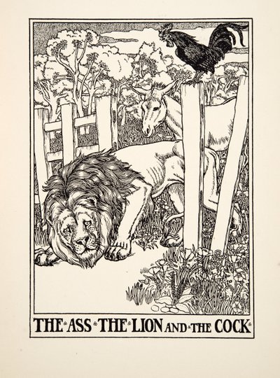 De ezel, de leeuw en de haan, uit Honderd fabels van Aesopus, uitgegeven 1903 door Percy J. Billingshurst