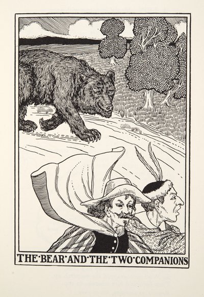 De beer en de twee metgezellen, uit Fontaine Fabels, uitgegeven 1905 (gravure) door Percy J. Billingshurst
