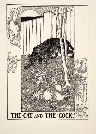 De kat en de haan, uit Honderd fabels van Aesopus door Percy J. Billingshurst