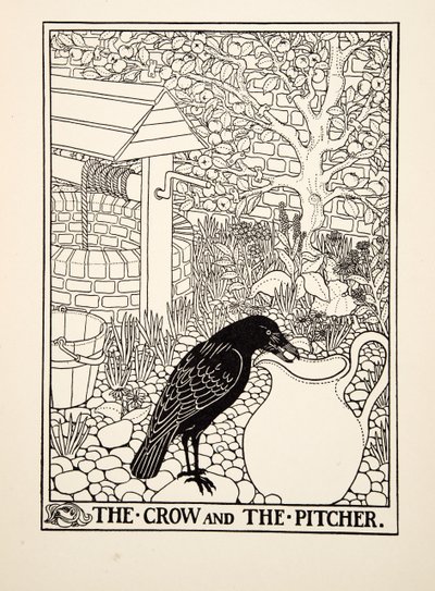 De kraai en de kruik, uit Honderd fabels van Aesopus, uitgegeven 1903 door Percy J. Billingshurst