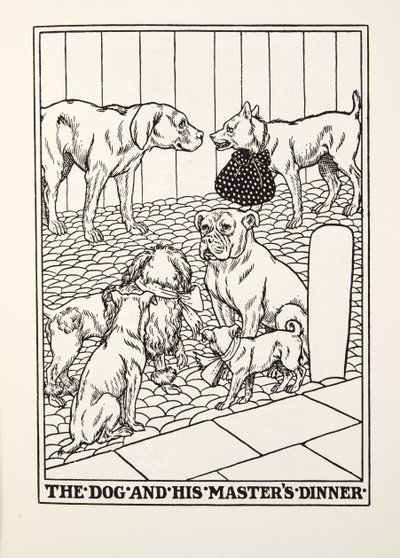 De hond en het diner van zijn meester, uit Fontaine Fabels, uitgegeven 1905 door Percy J. Billingshurst
