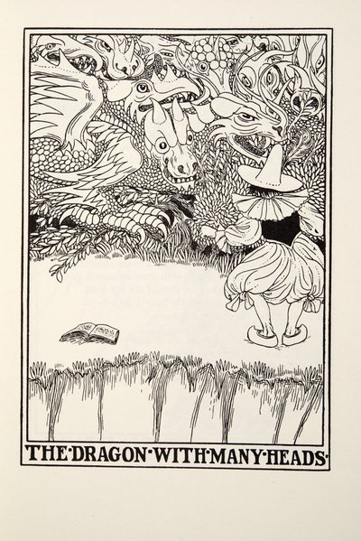 De draak met vele hoofden, uit Fontaine Fabels, pub. 1905 door Percy J. Billingshurst
