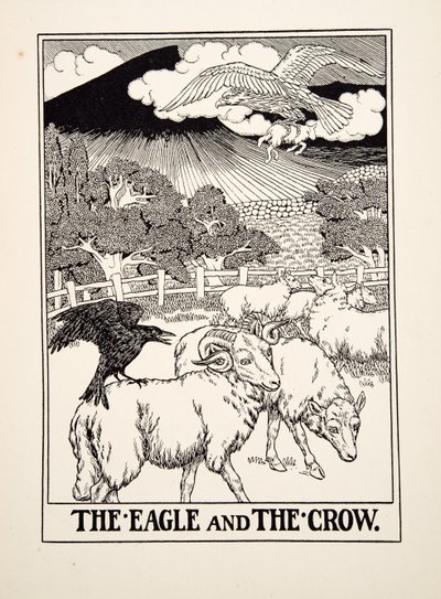 De adelaar en de kraai, uit Honderd fabels van Aesopus door Percy J. Billingshurst