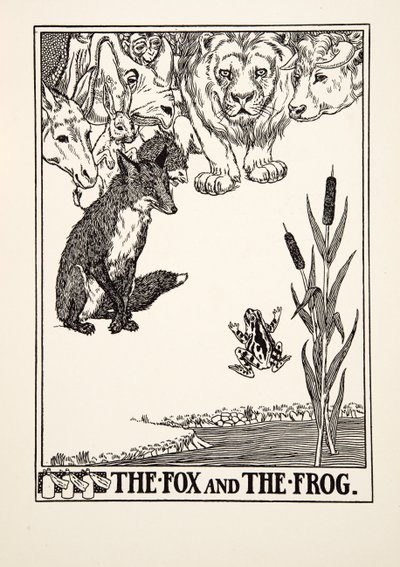 De vos en de kikker, uit A Hundred Fables of Aesop, uitgegeven 1903 (gravure) door Percy J. Billingshurst