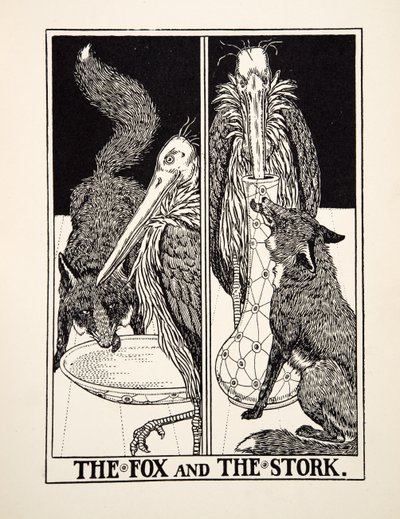 De vos en de ooievaar, uit Honderd fabels van Aesopus door Percy J. Billingshurst