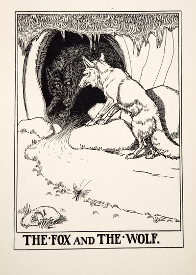 De Vos en de Wolf, uit Honderd Fabels van Aesopus, uitgegeven 1903 (gravure) door Percy J. Billingshurst
