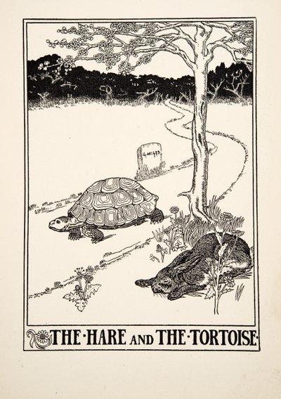 De haas en de schildpad, uit Honderd fabels van Aesopus, uitgegeven 1903 door Percy J. Billingshurst